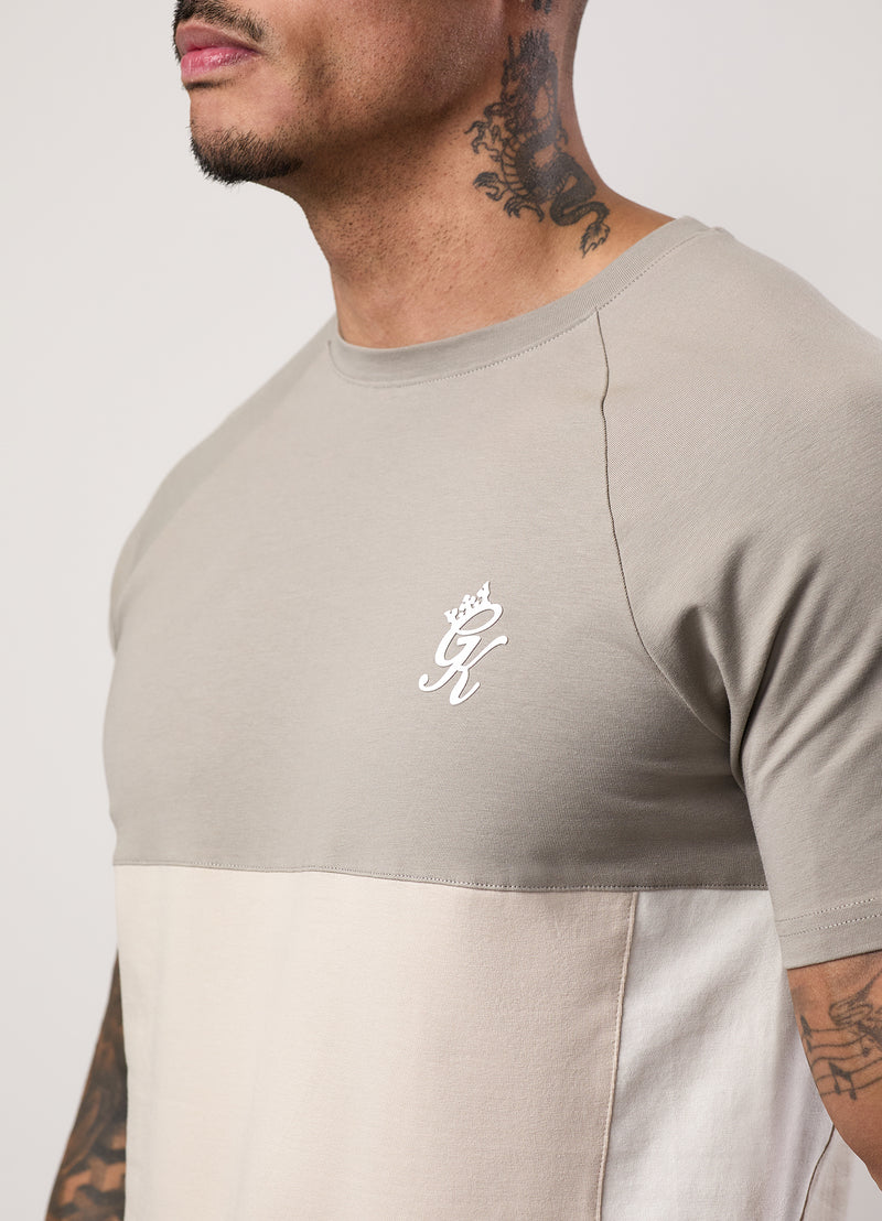 Gym King Contrast Panel Jersey Tee - Light Stone/Taupe/White