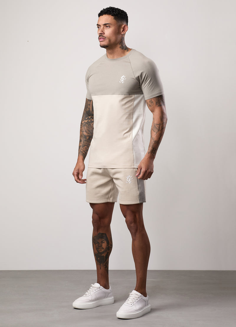 Gym King Contrast Panel Jersey Tee - Light Stone/Taupe/White