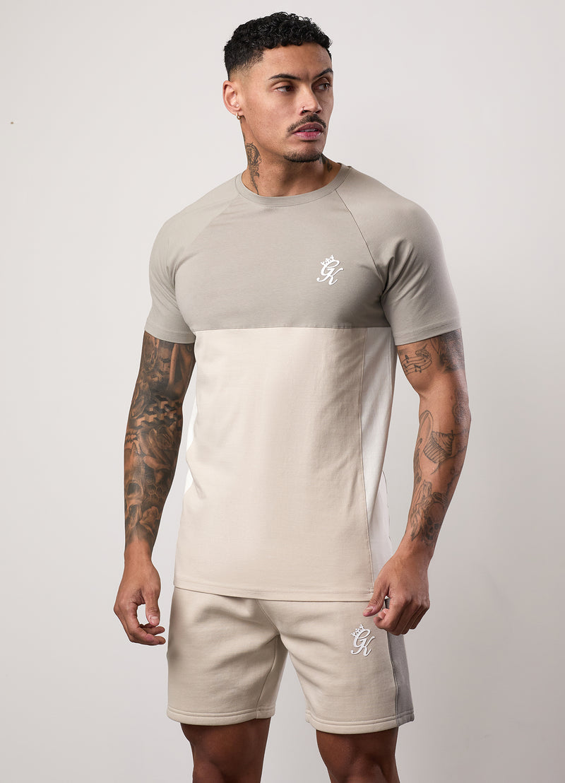 Gym King Contrast Panel Jersey Tee - Light Stone/Taupe/White