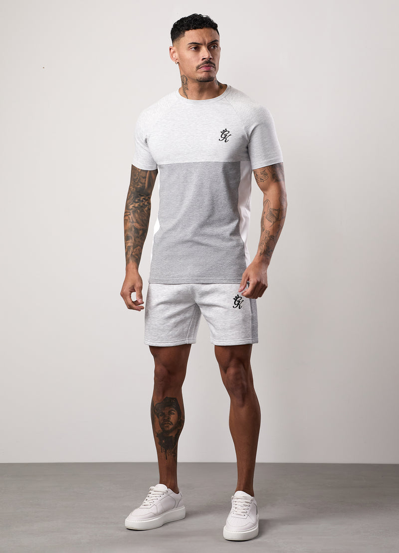 Gym King Contrast Panel Fleece Short - Snow Marl/Light Grey/White