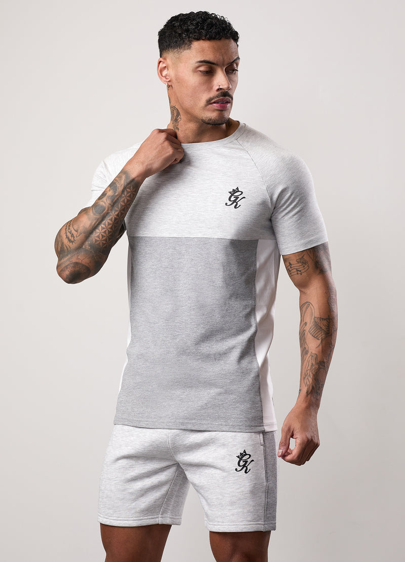 Gym King Contrast Panel Jersey Tee - Snow Marl/Light Grey/White