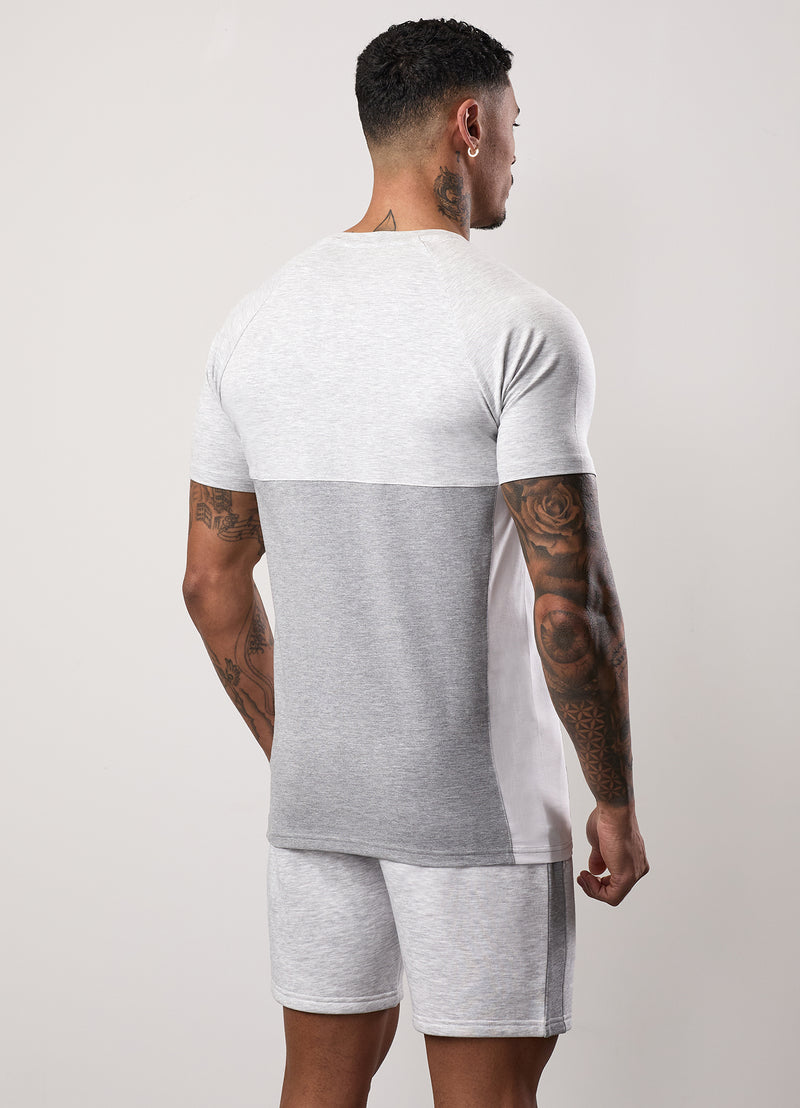 Gym King Contrast Panel Jersey Tee - Snow Marl/Light Grey/White