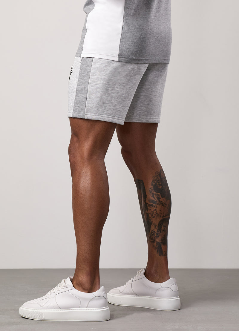 Gym King Contrast Panel Fleece Short - Snow Marl/Light Grey/White