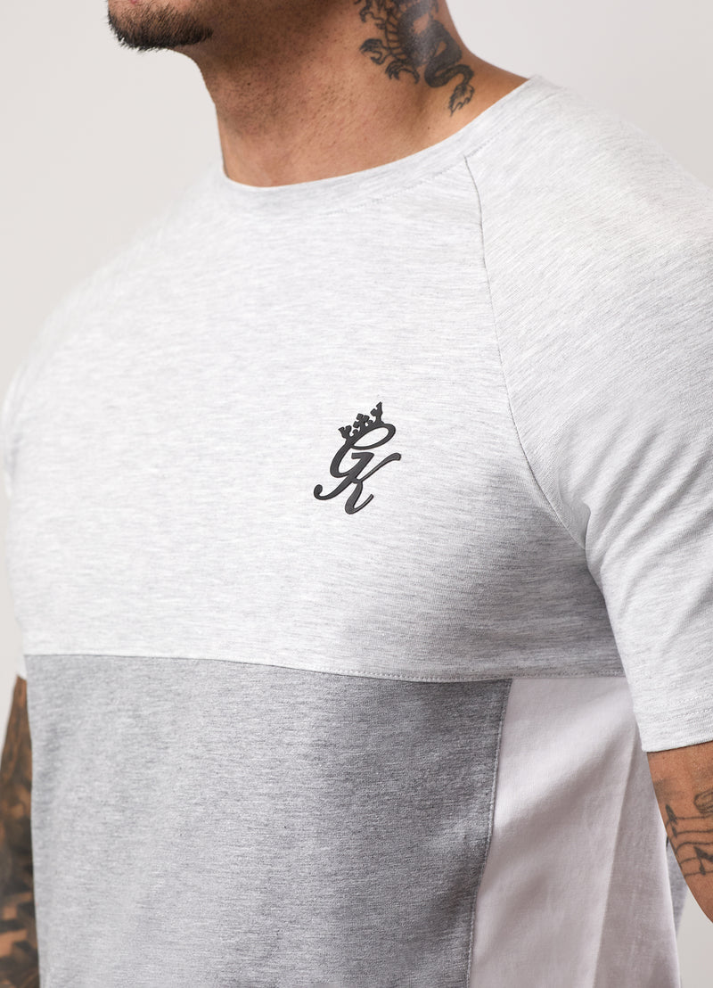 Gym King Contrast Panel Jersey Tee - Snow Marl/Light Grey/White