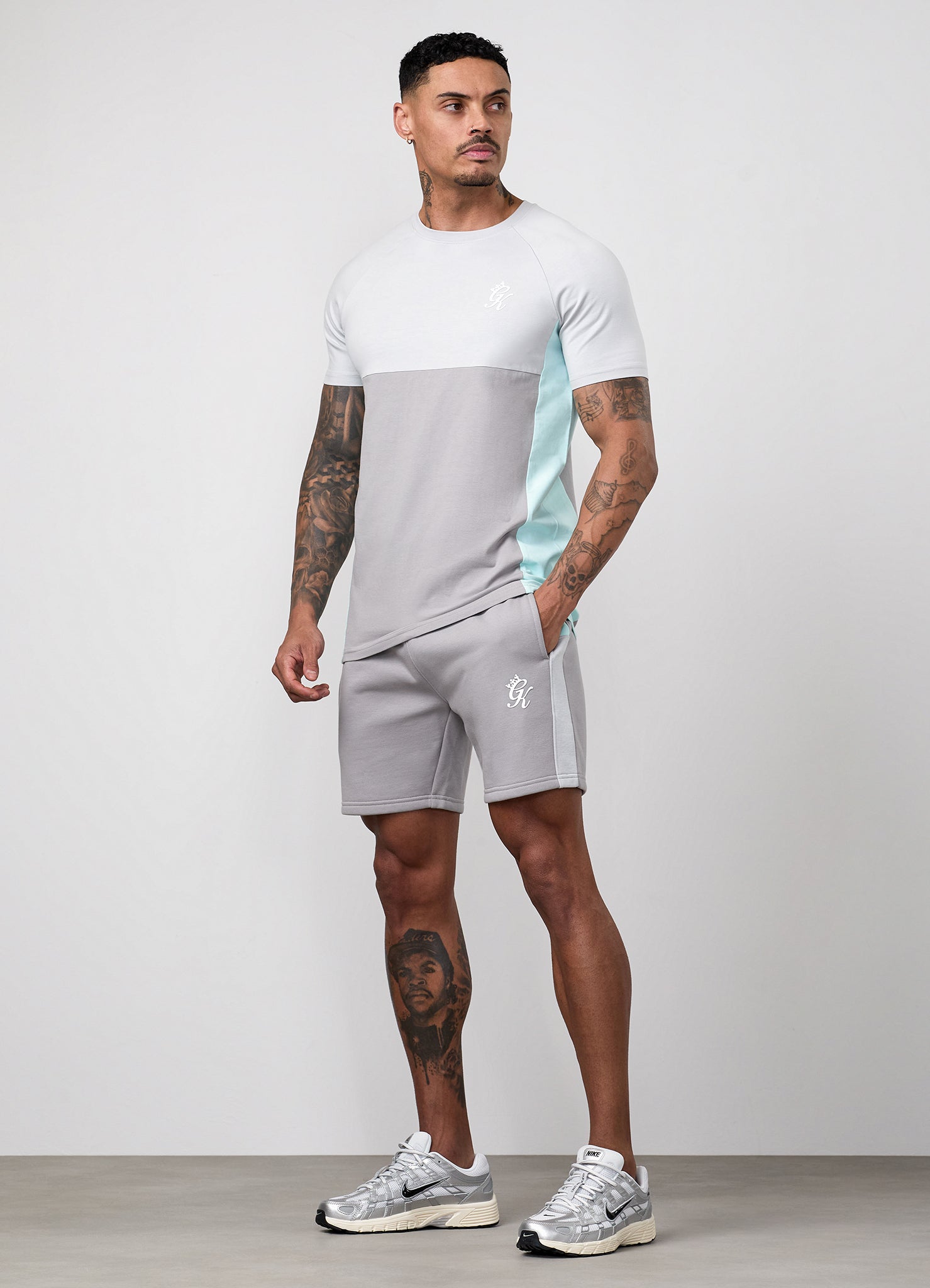 Gym King Contrast Panel Short - Urban Grey/Light Grey/Mint