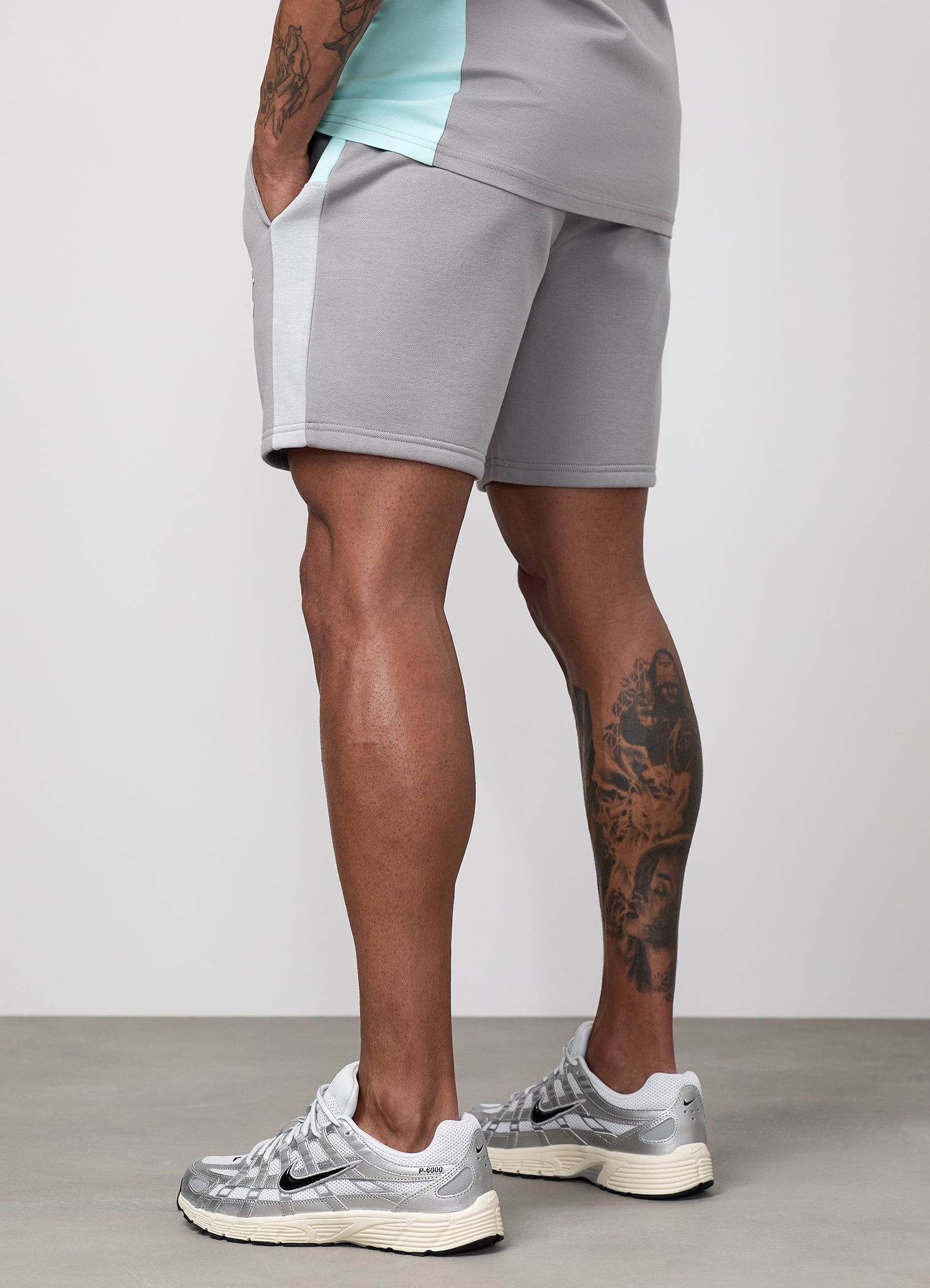 Gym King Contrast Panel Short - Urban Grey/Light Grey/Mint