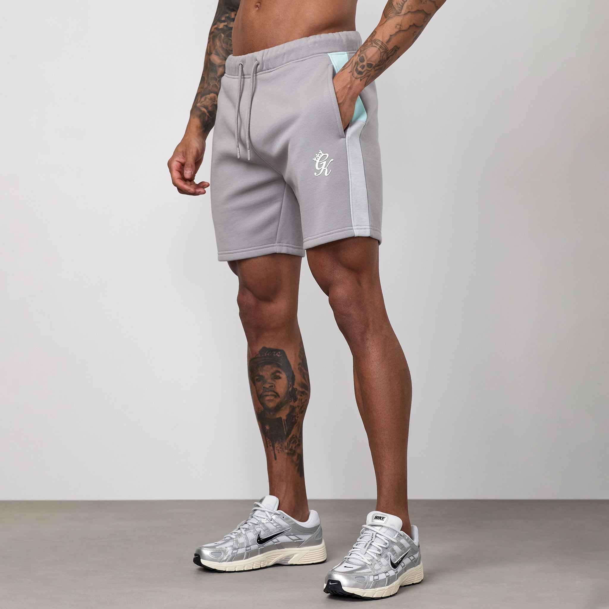 Gym King Contrast Panel Short - Urban Grey/Light Grey/Mint