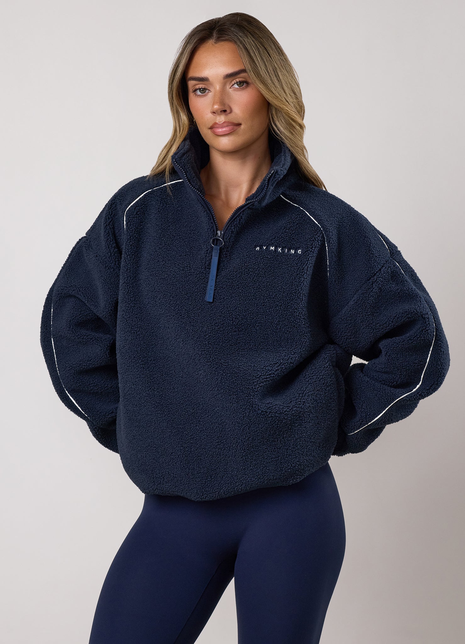 Gym King Contrast 1/4 Zip Fleece Sweatshirt - Indigo Blue