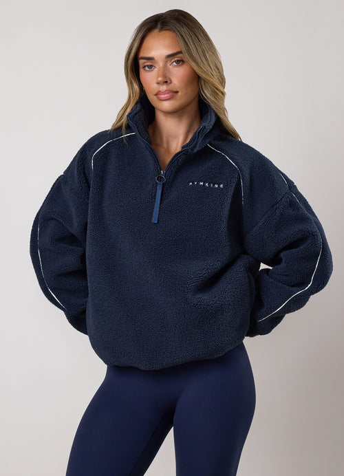 Gym King Contrast 1/4 Zip Fleece Sweatshirt - Indigo Blue