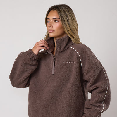 Gym King Contrast 1/4 Zip Fleece Sweatshirt - Deep Mocha