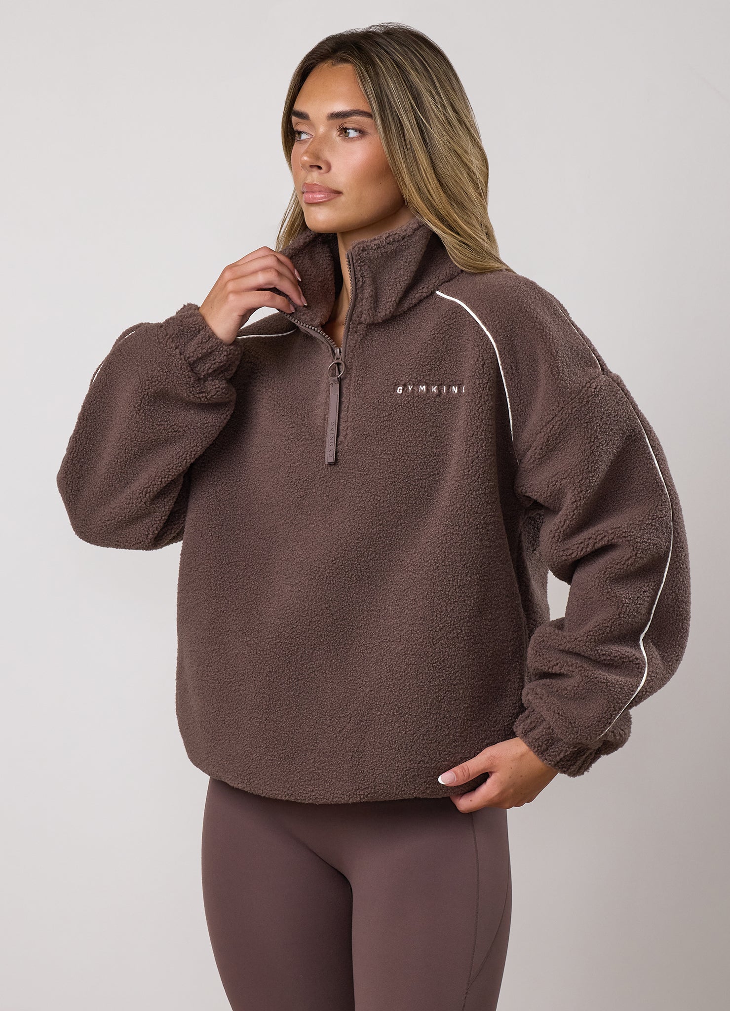 Gym King Contrast 1/4 Zip Fleece Sweatshirt - Deep Mocha