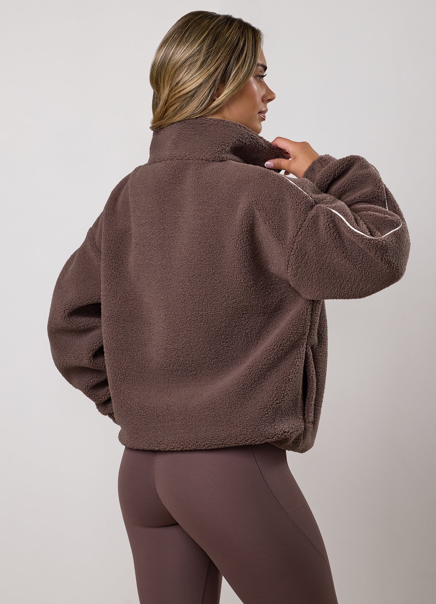 Gym King Contrast 1/4 Zip Fleece Sweatshirt - Deep Mocha