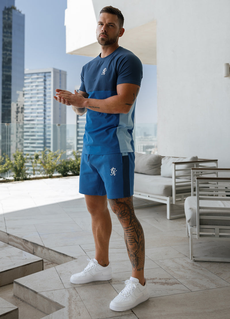 Gym King Contrast Panel Jersey Tee - Riviera Blue/Sky Blue