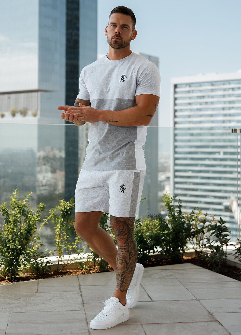 Gym King Contrast Panel Fleece Short - Snow Marl/Light Grey/White