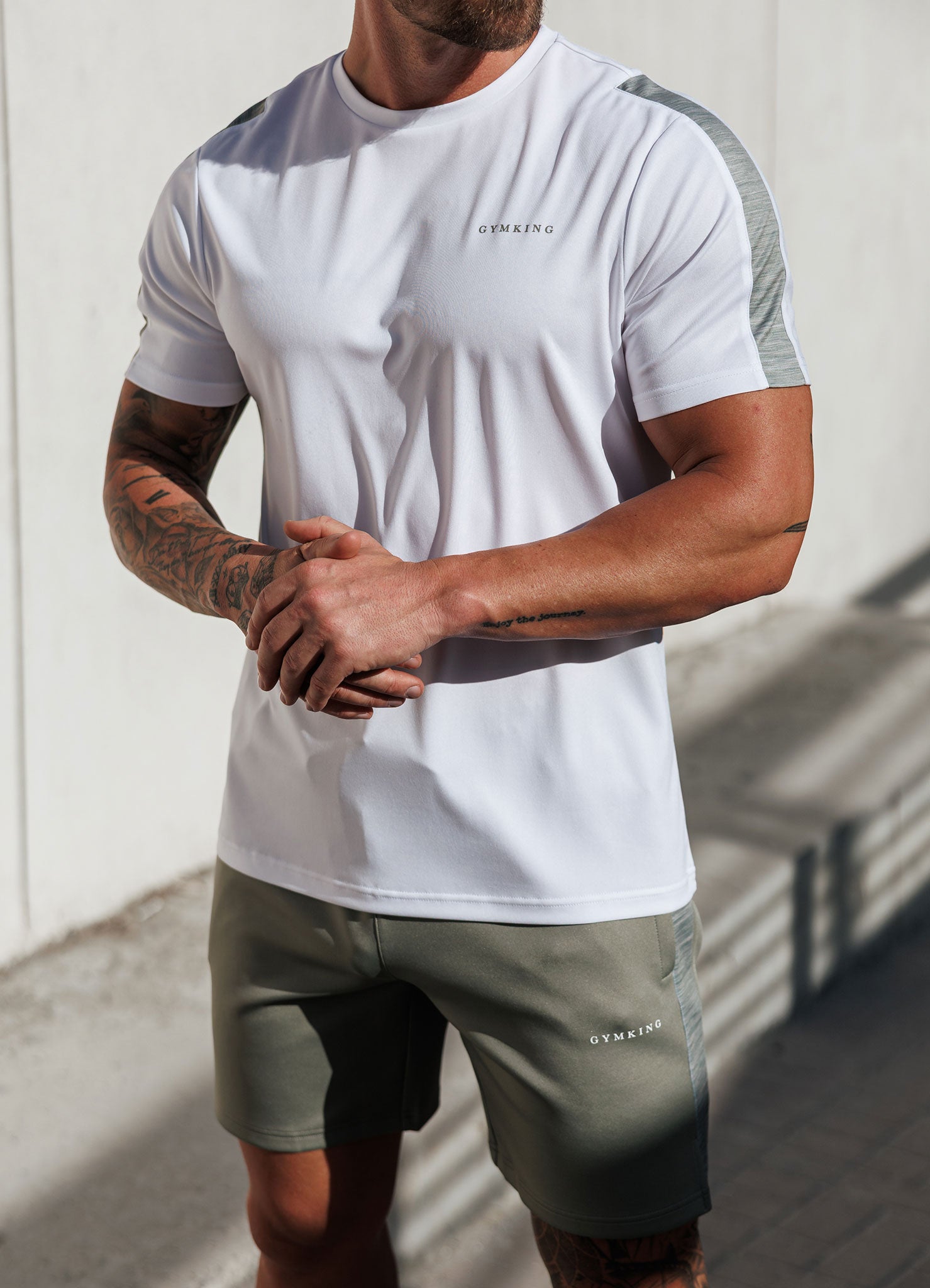 Gym King Core Plus Poly 2.0 Tee - White/Soft Khaki