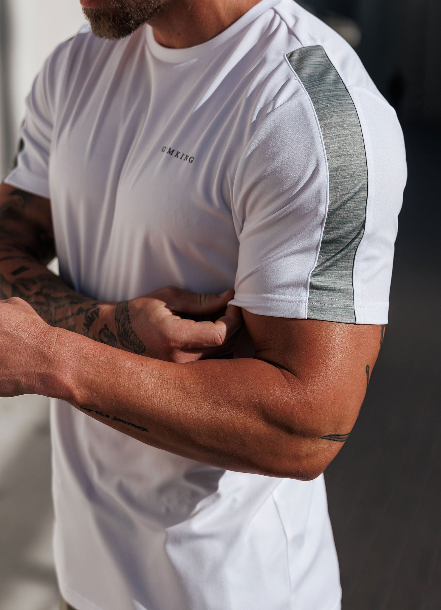 Gym King Core Plus Poly 2.0 Tee - White/Soft Khaki