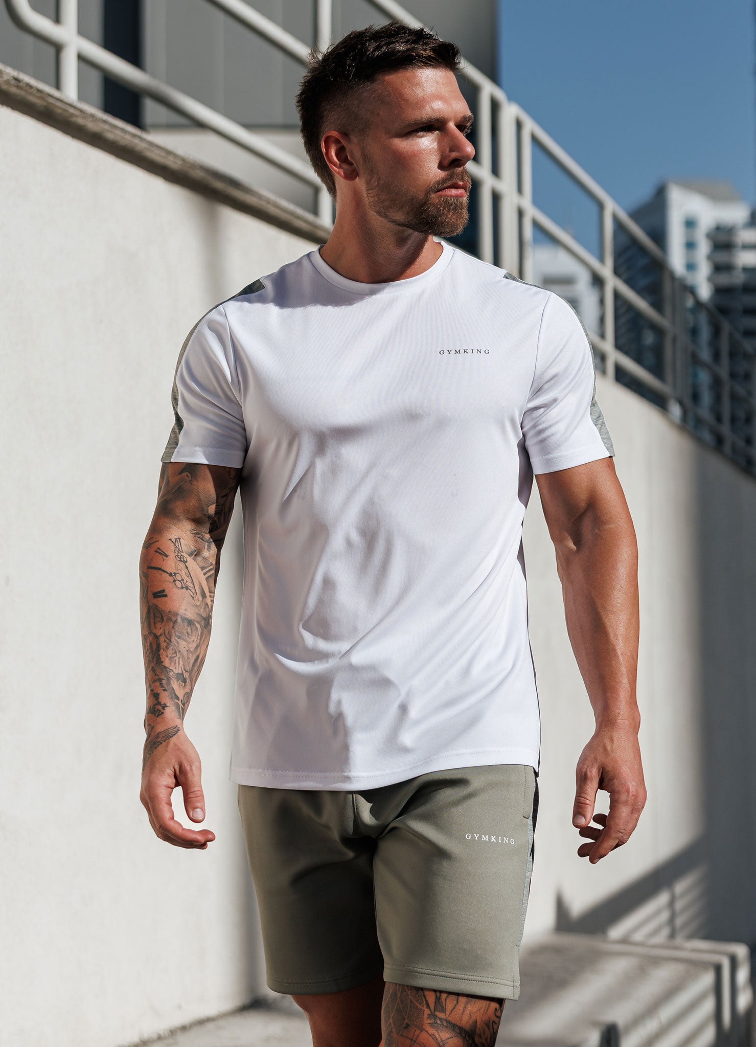 Gym King Core Plus Poly 2.0 Tee - White/Soft Khaki
