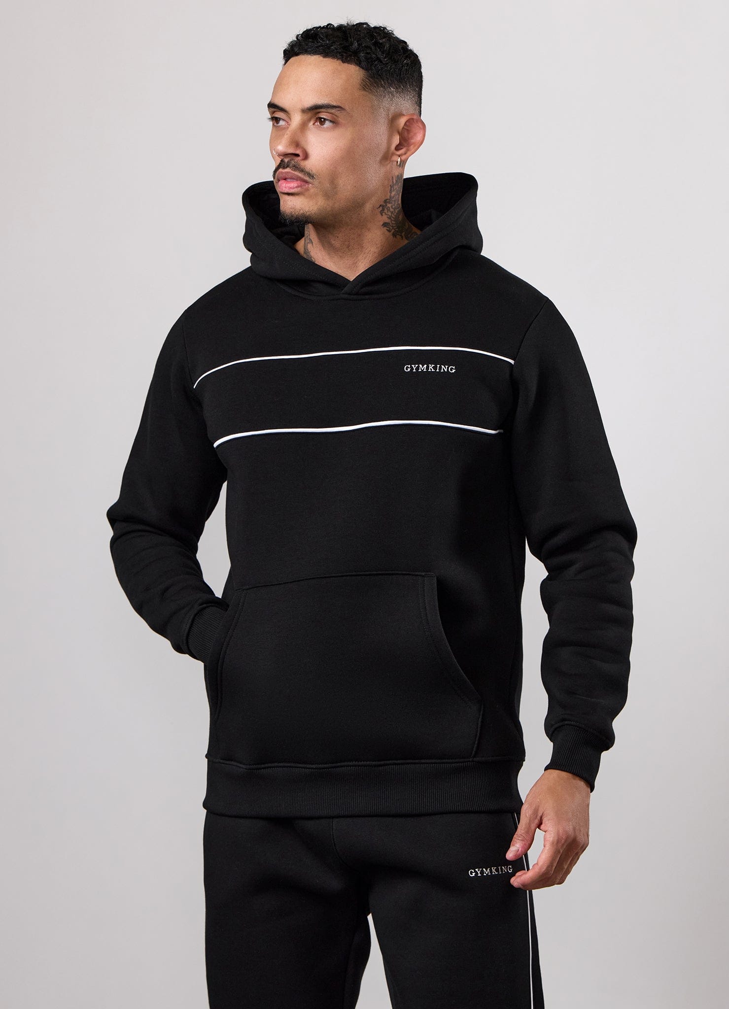 Gym King Core Piped Fleece Hood Tracksuit - Black