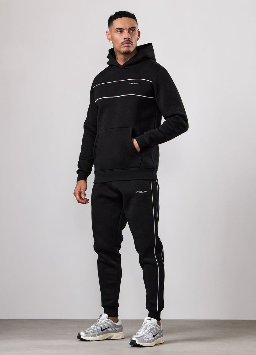 Gym King Core Piped Fleece Hood Tracksuit - Black