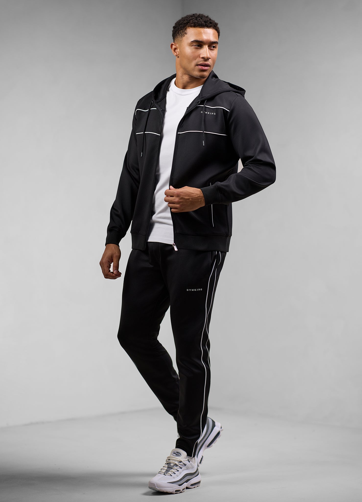 Gym King Core Piped Full Zip Hood - Black