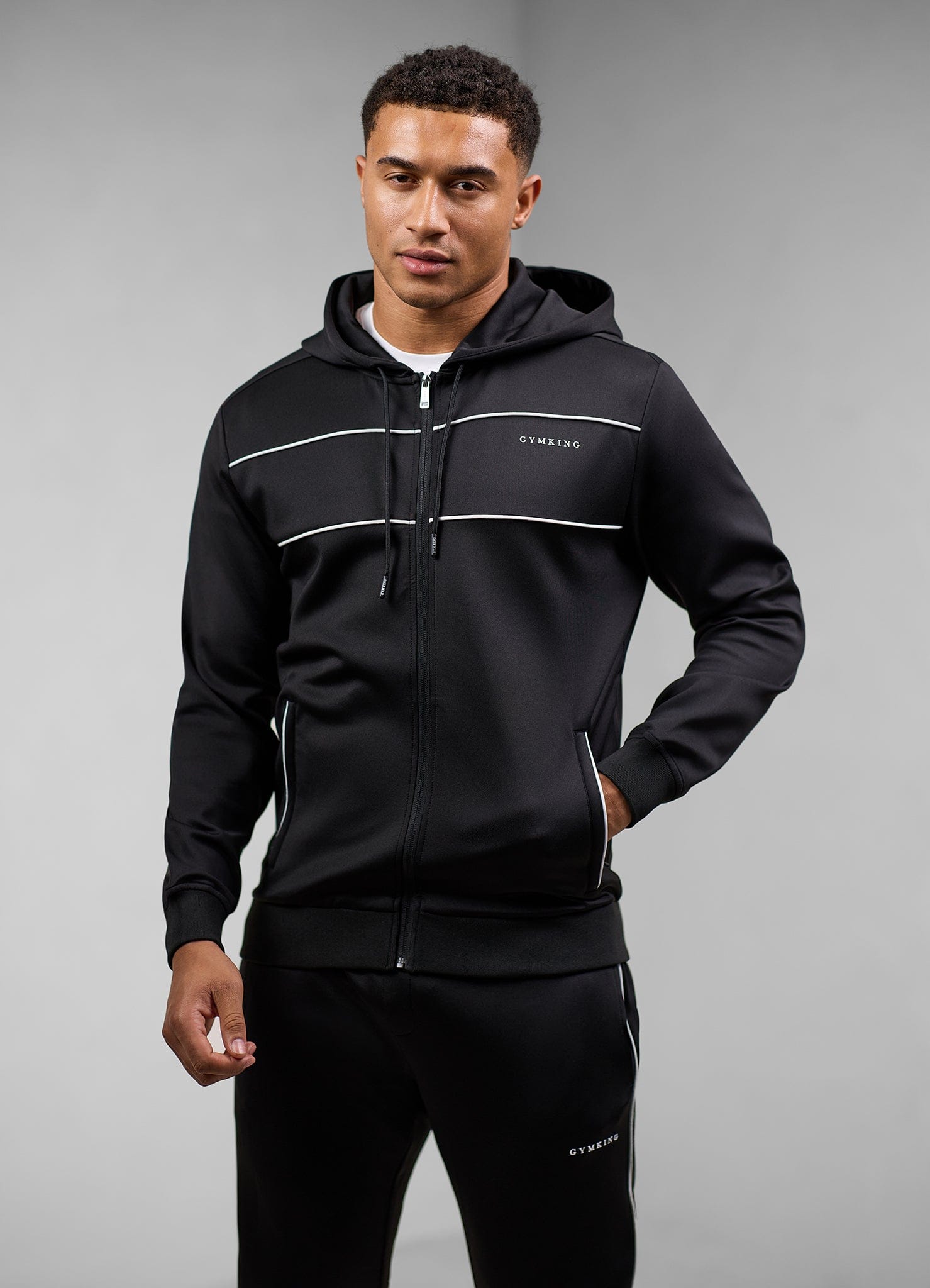 Gym King Core Piped Full Zip Hoodie - Black