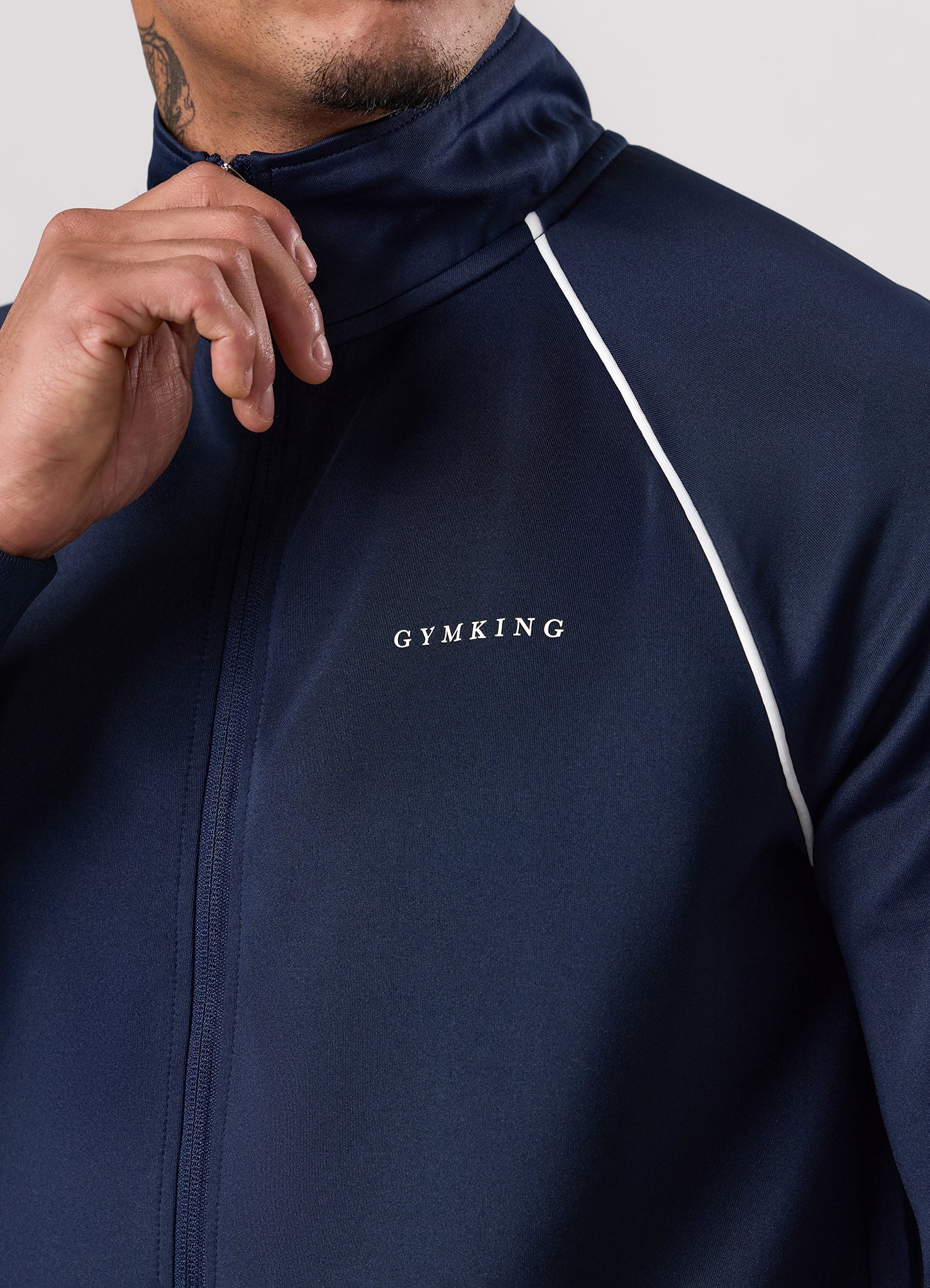 Gym King Core Piped Full Zip Funnel - Navy