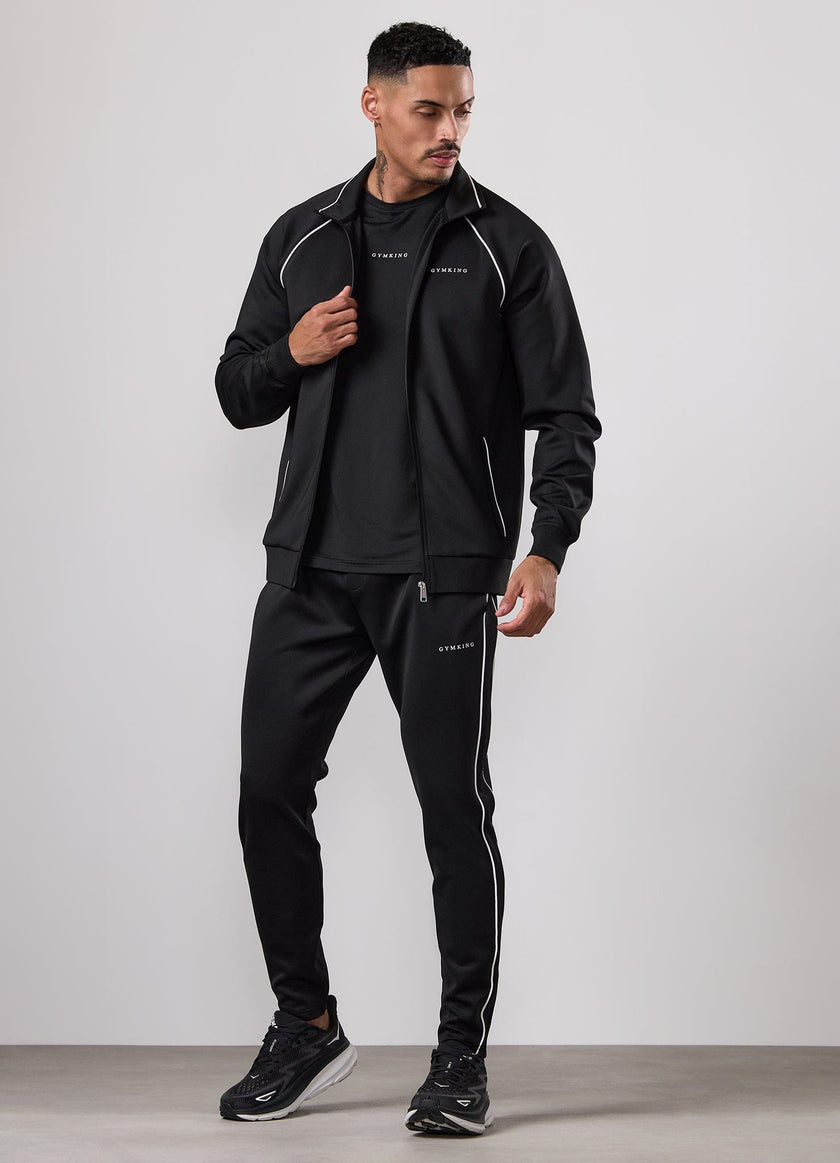 Gym King Core Piped Full Zip Hood Tracksuit - Black