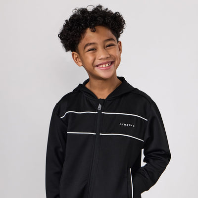 Gym King Kids Core Piped Full Zip Hoodie - Black