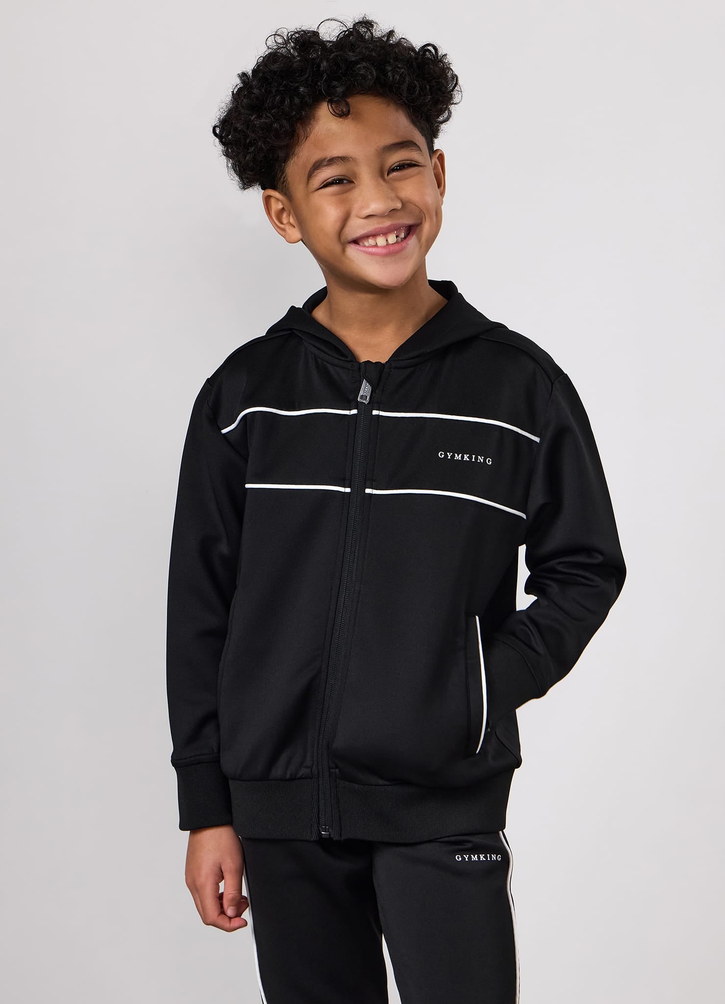 Gym King Kids Core Piped Full Zip Hoodie - Black