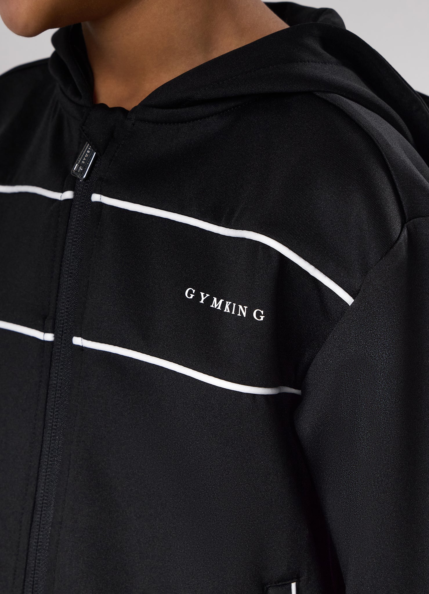Gym King Kids Core Piped Full Zip Hood - Black