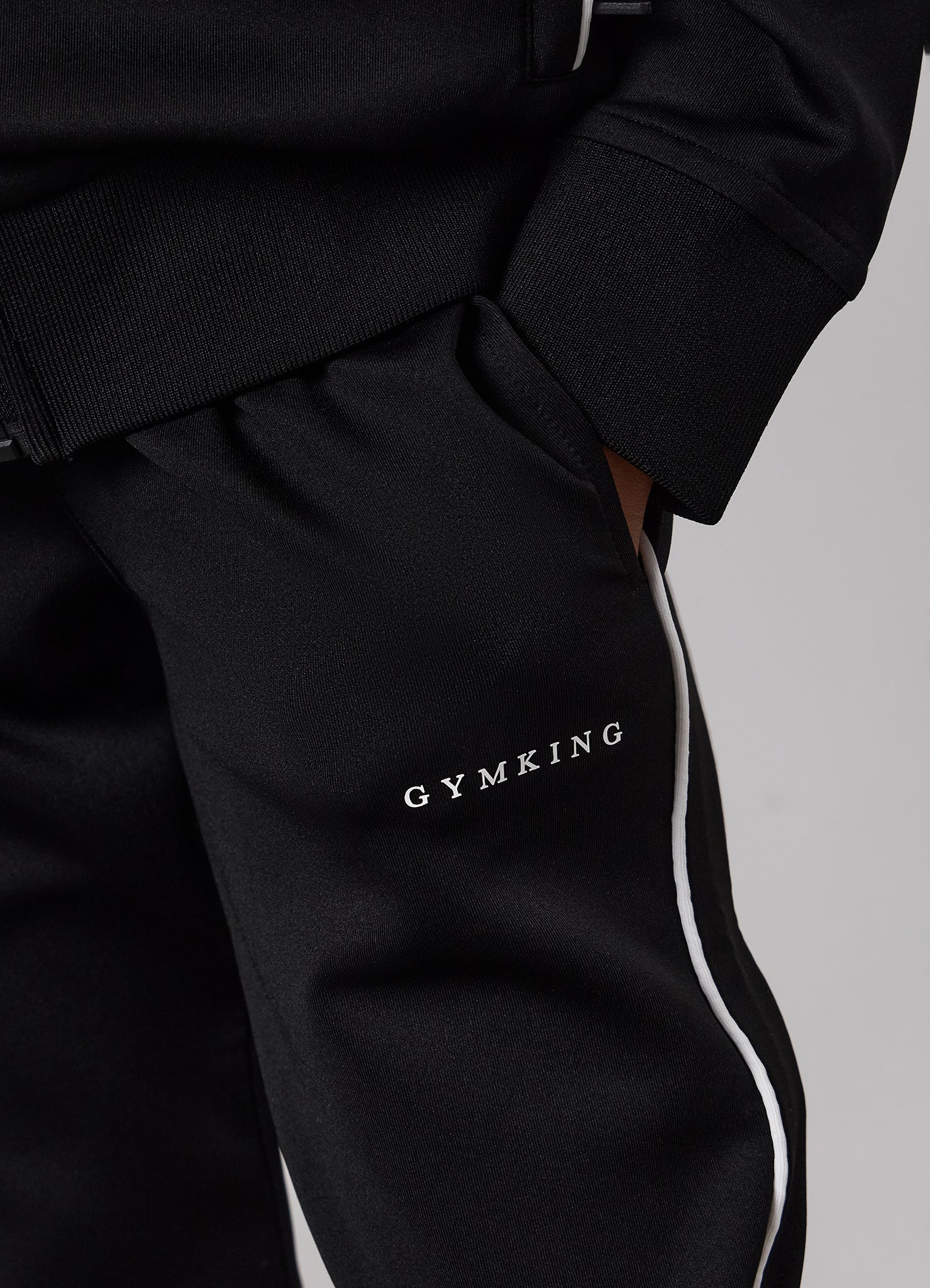 Gym King Kids Core Piped Full Zip Hood Tracksuit - Black