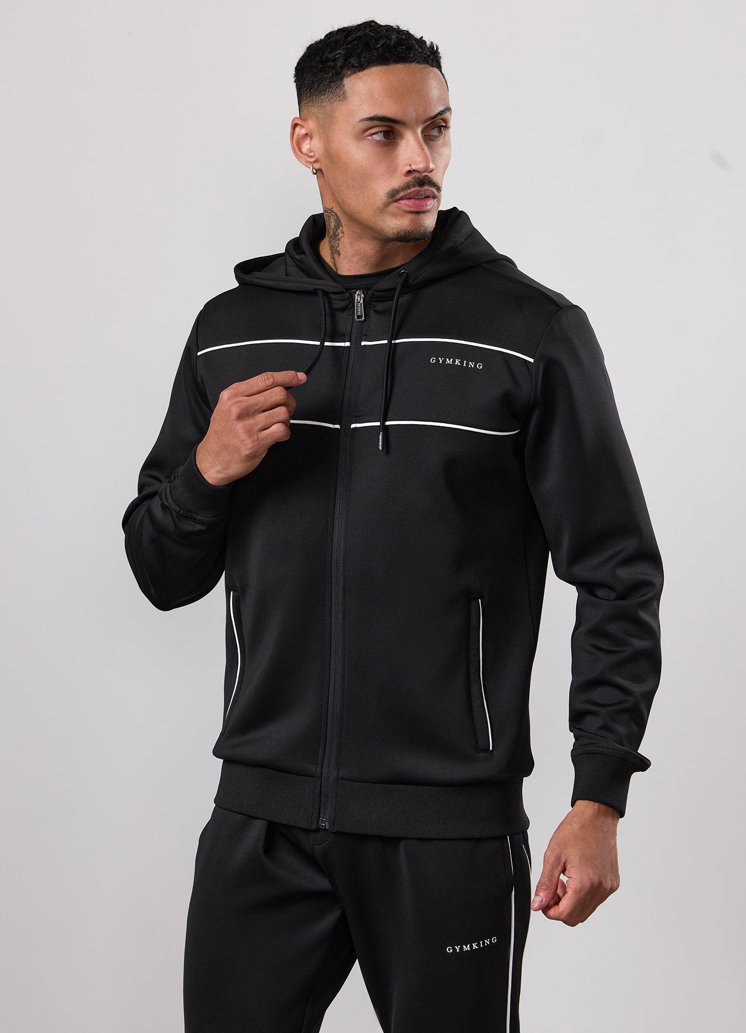 Gym King Core Piped Full Zip Hoodie - Black
