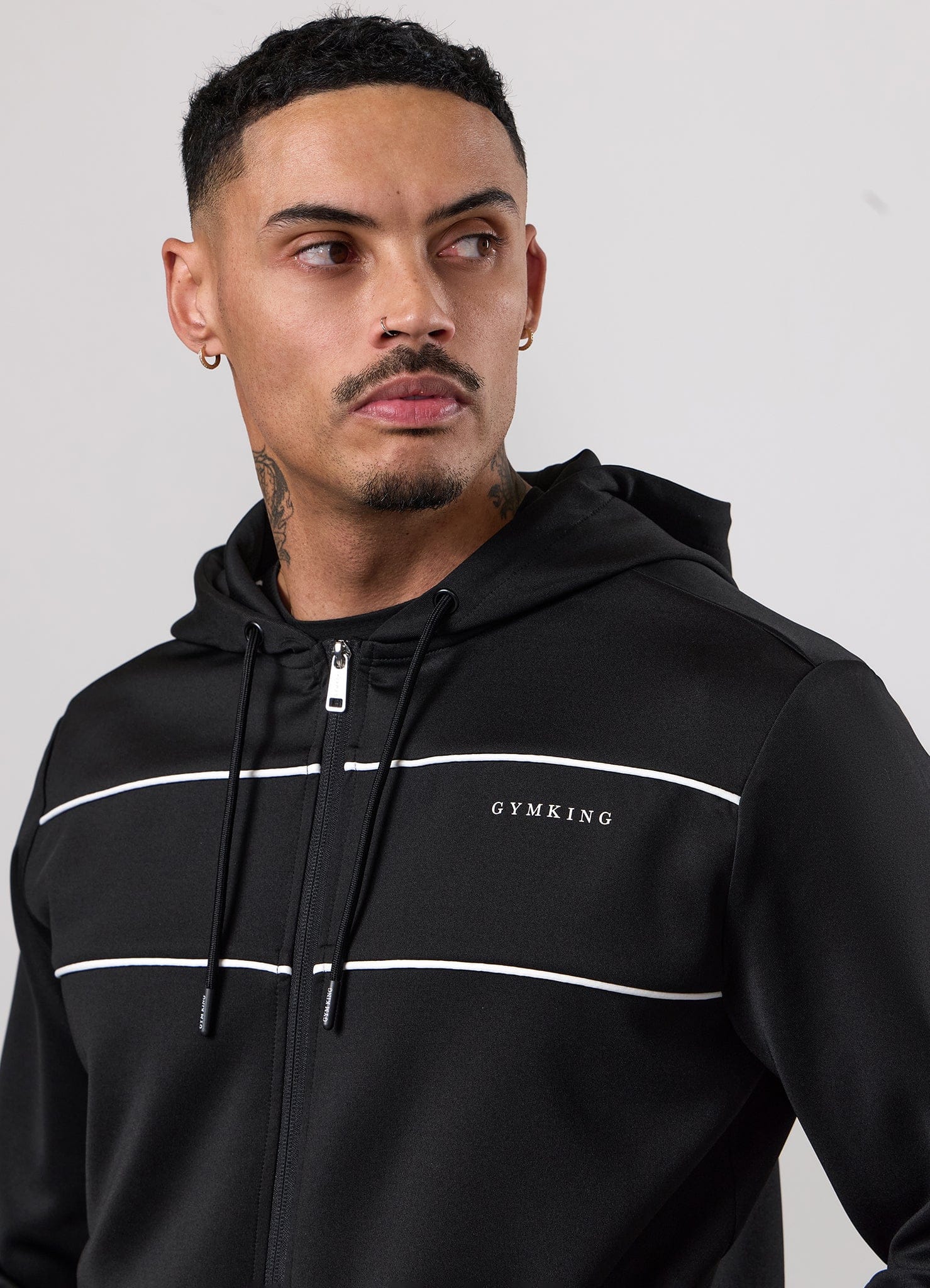 Gym King Core Piped Full Zip Hood Tracksuit - Black