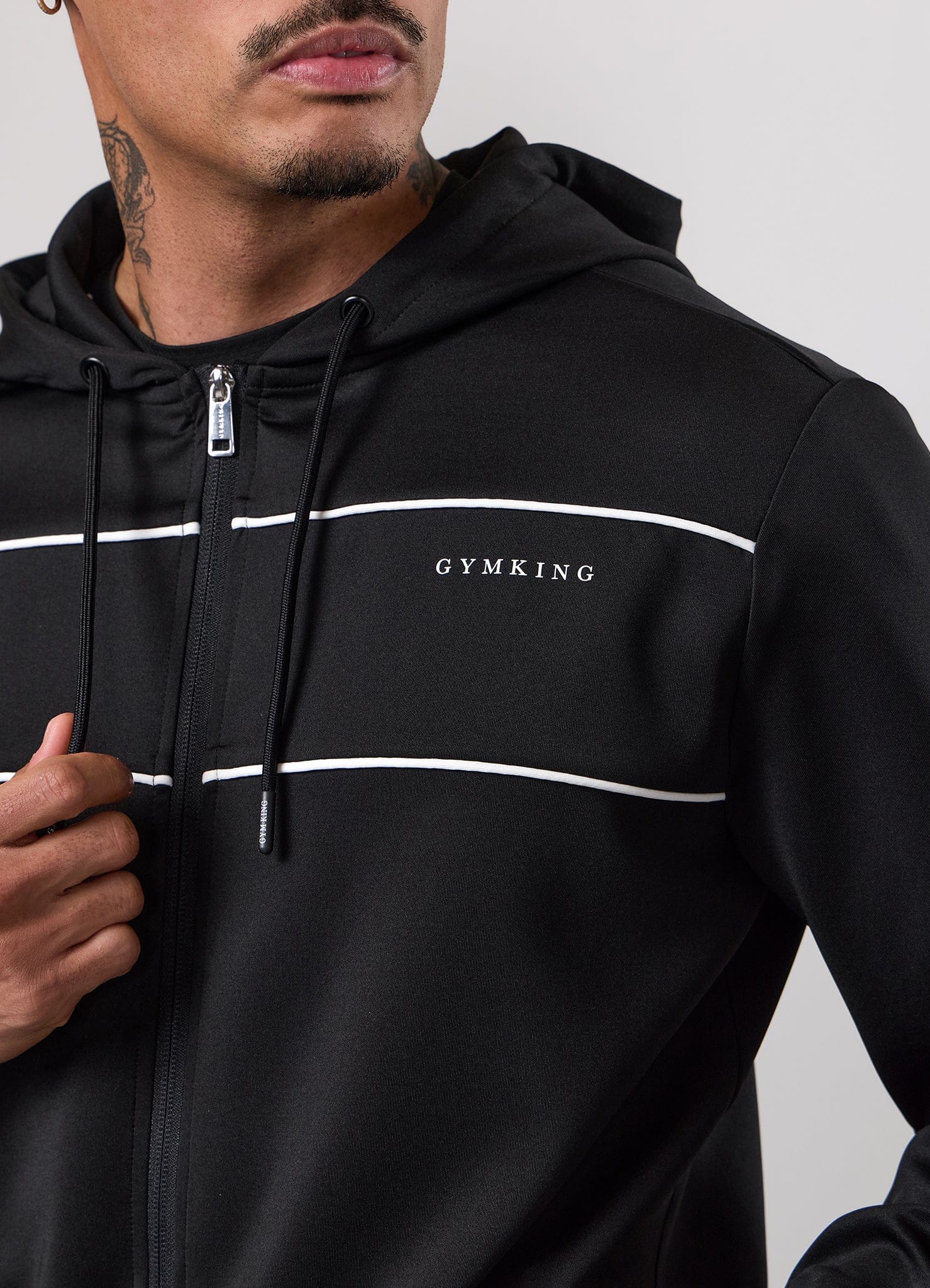 Gym King Core Piped Full Zip Hood - Black