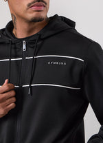 Gym King Core Piped Full Zip Hood Tracksuit - Black