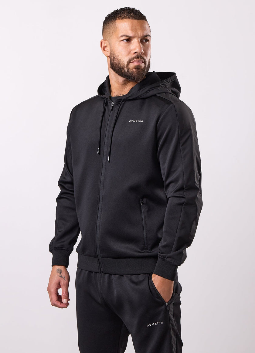 Gym King Core Plus Panel Full Zip Hood Tracksuit - Black