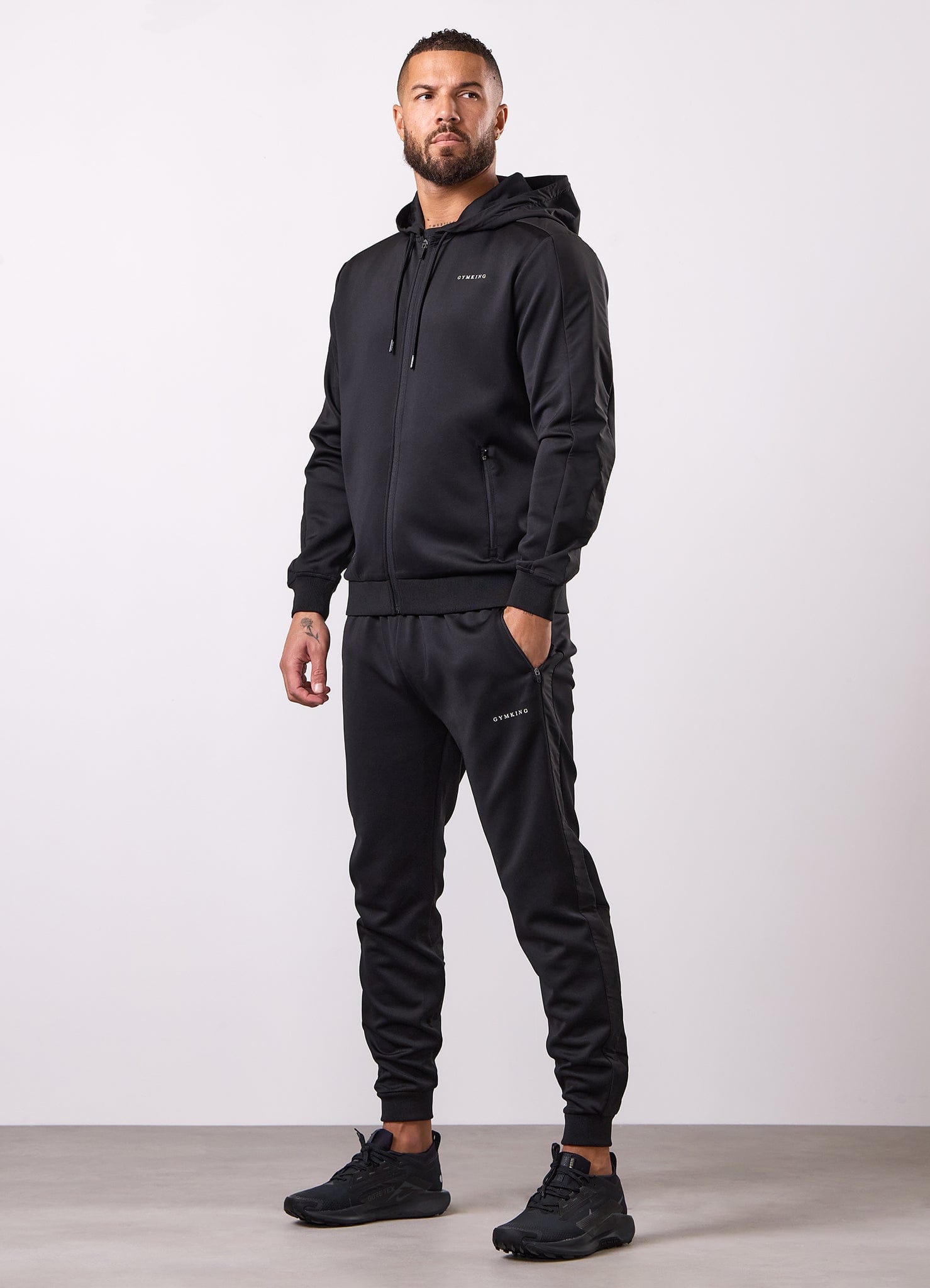 Gym King Core Plus Panel Full Zip Hood Tracksuit - Black