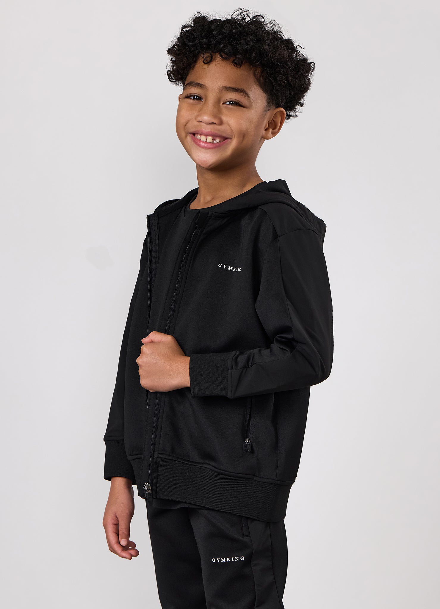Gym King Kids Core Plus Panel Full Zip Hood Tracksuit - Black