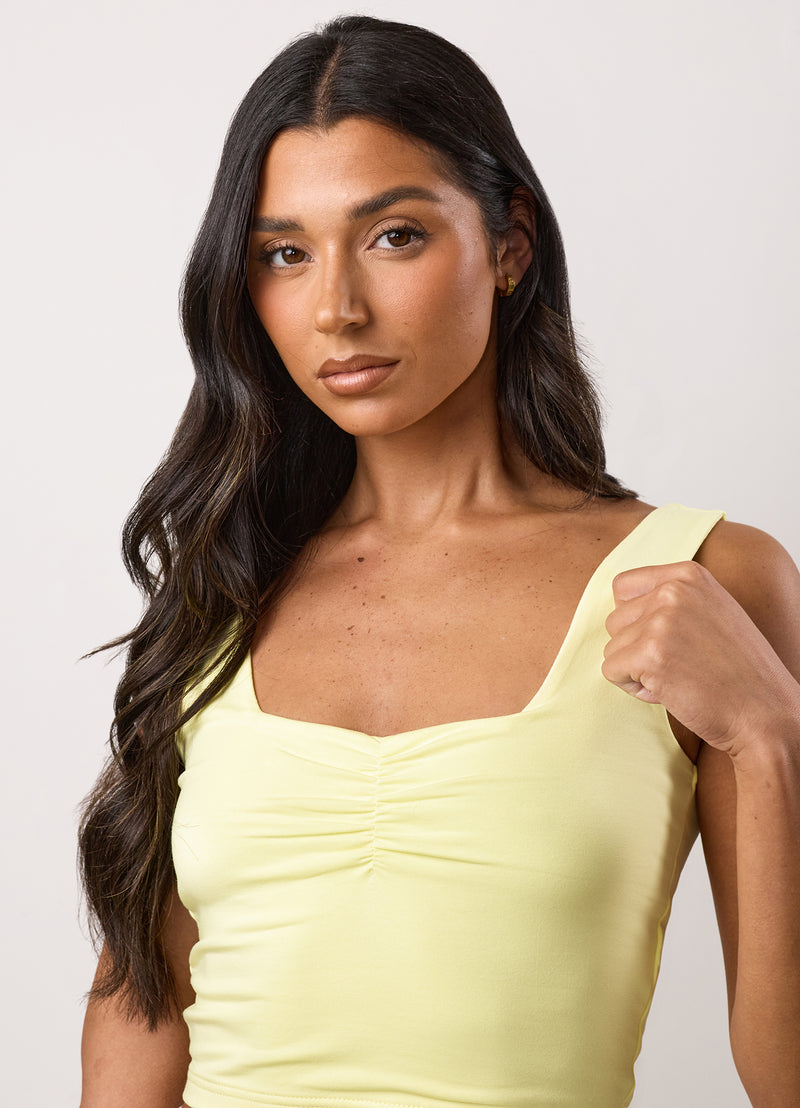 Gym King Ruched Jersey Vest - Lemon Cream