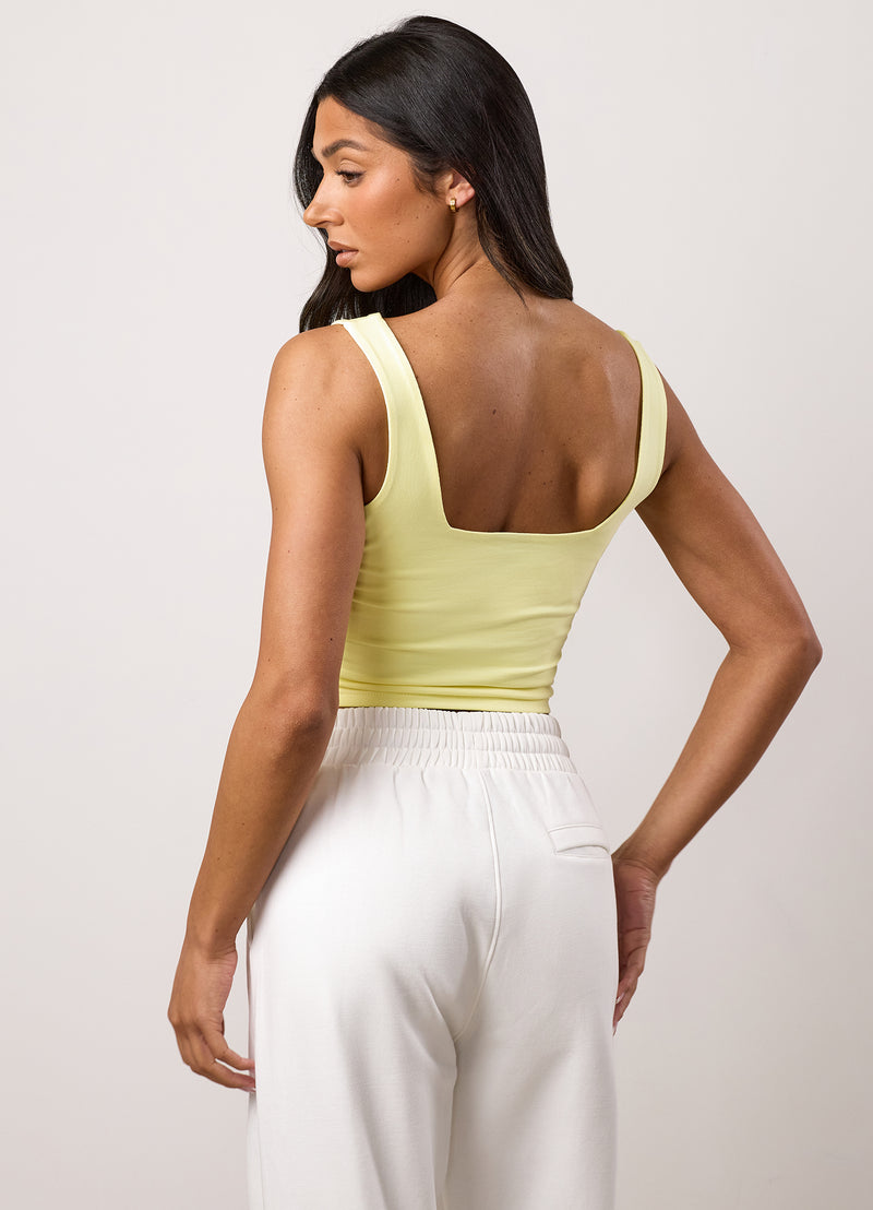 Gym King Ruched Jersey Vest - Lemon Cream