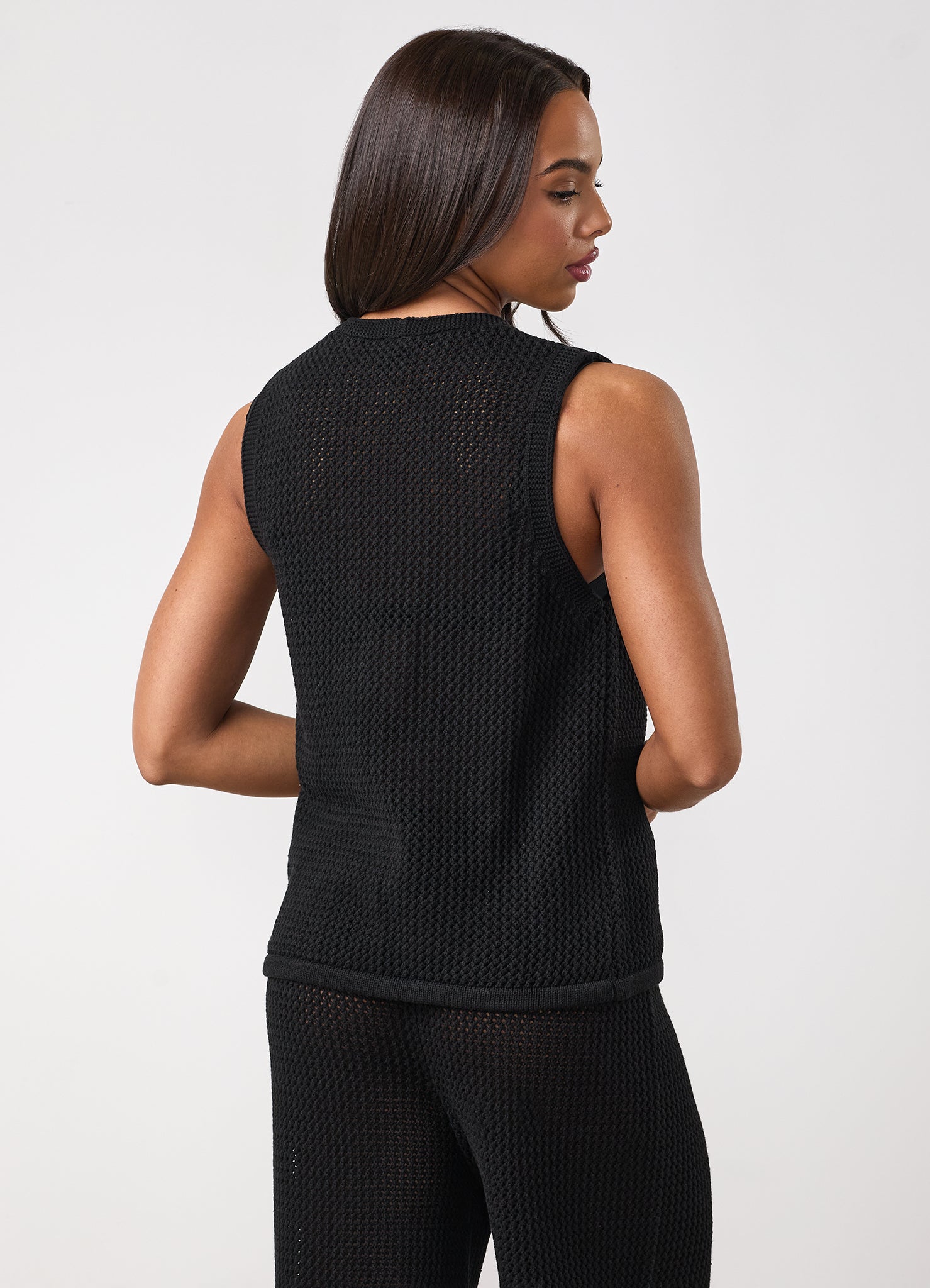 Gym King Crochet Tie Front Vest - Black