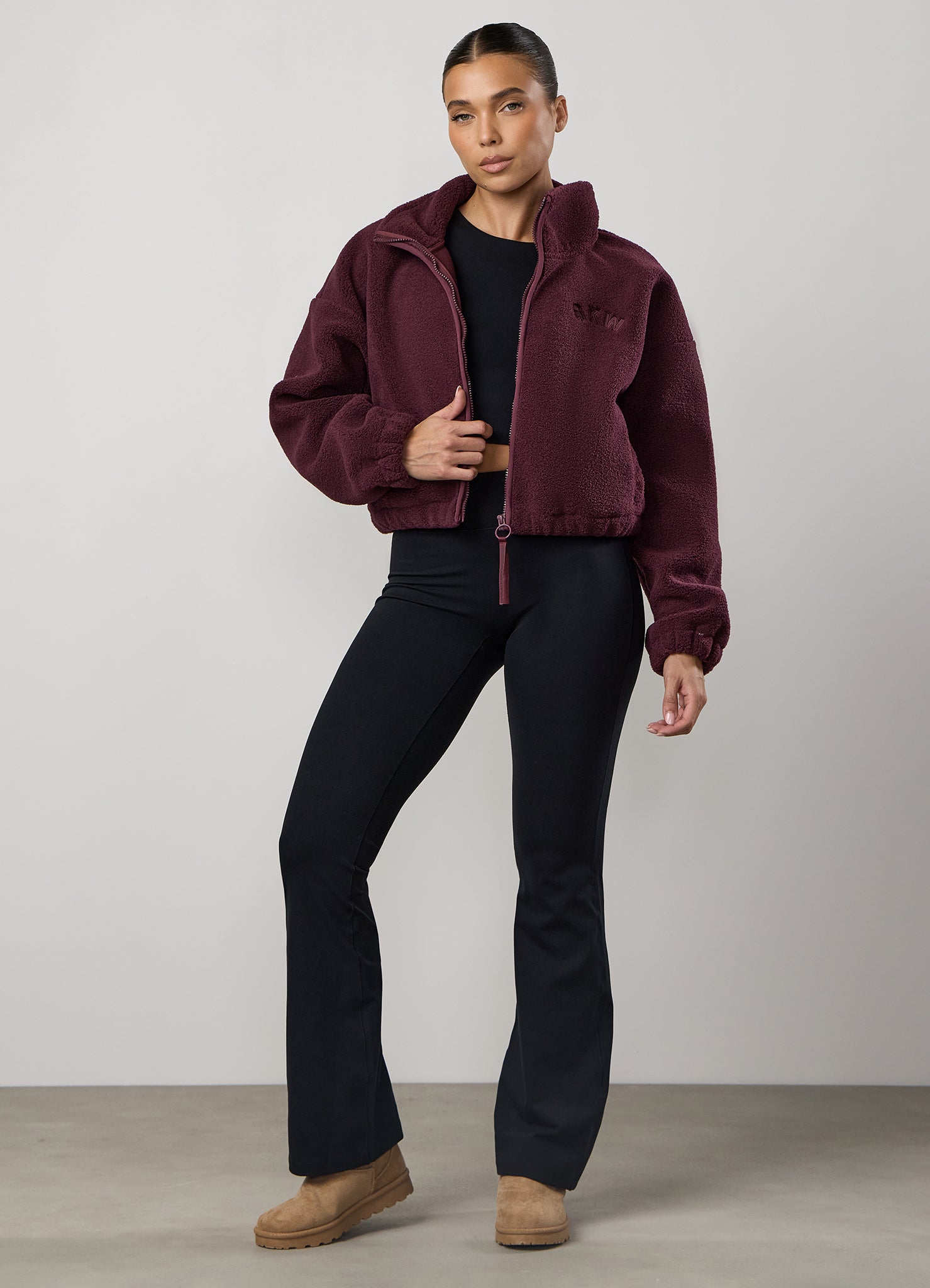 Gym King Cropped Borg Full Zip - Vibrant Fig