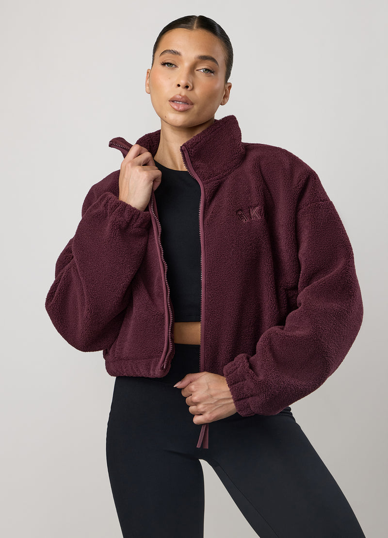 Gym King Cropped Borg Full Zip - Vibrant Fig