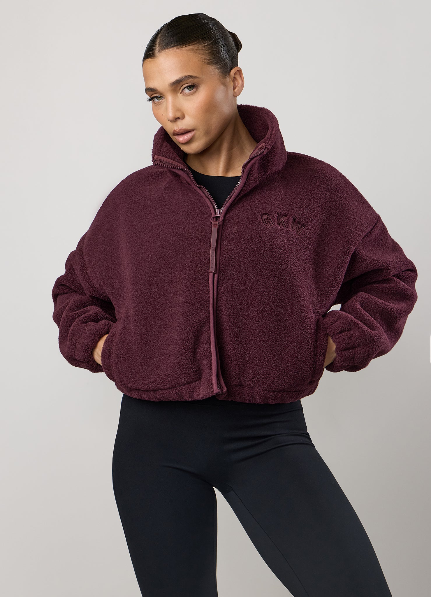 Gym King Cropped Borg Full Zip - Vibrant Fig