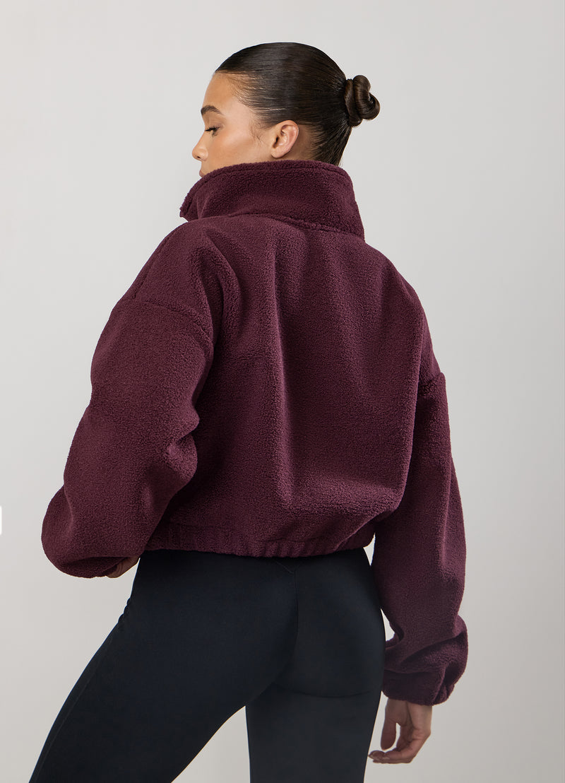 Gym King Cropped Borg Full Zip - Vibrant Fig