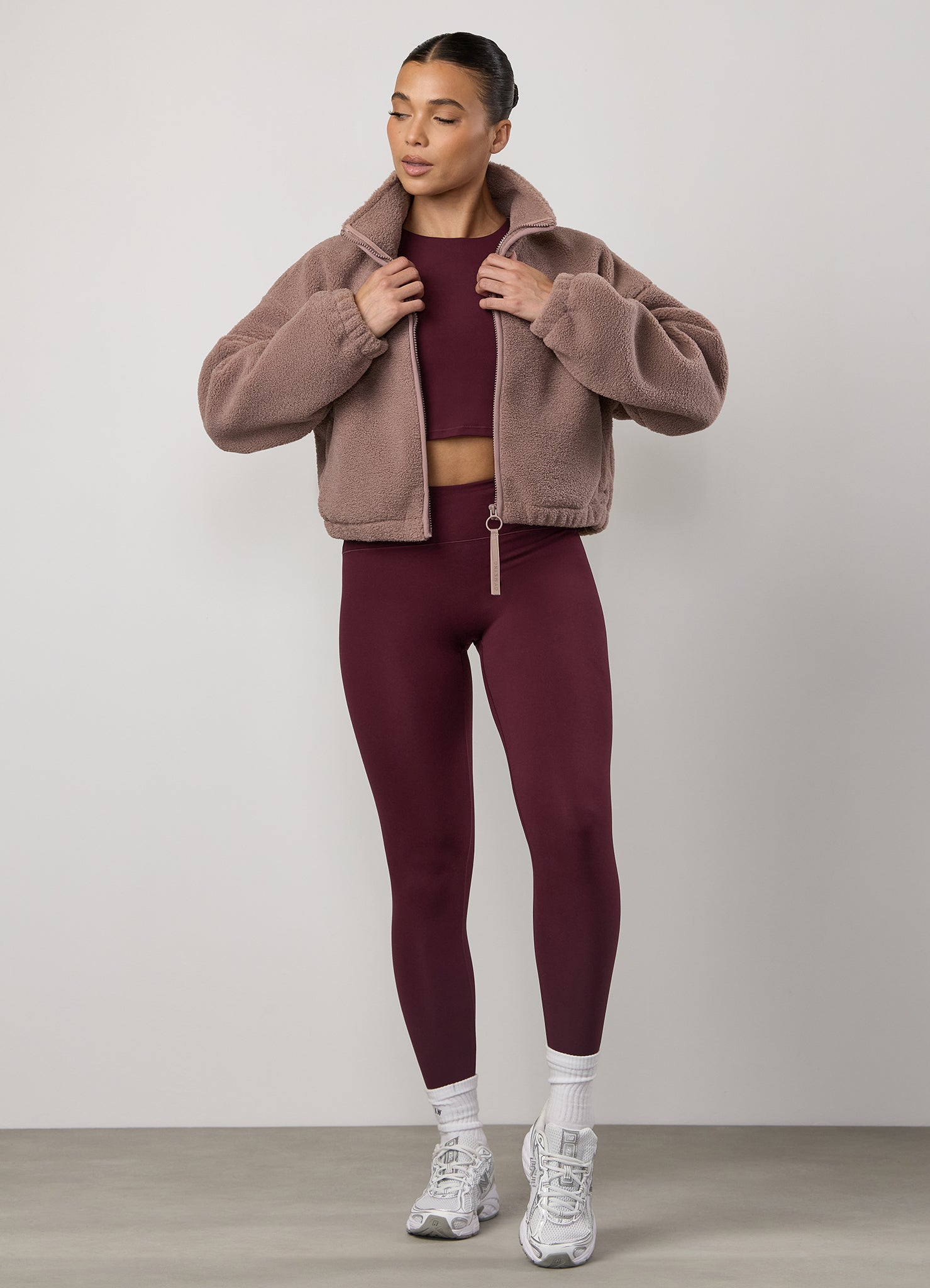 Gym King Cropped Borg Full Zip - Fawn