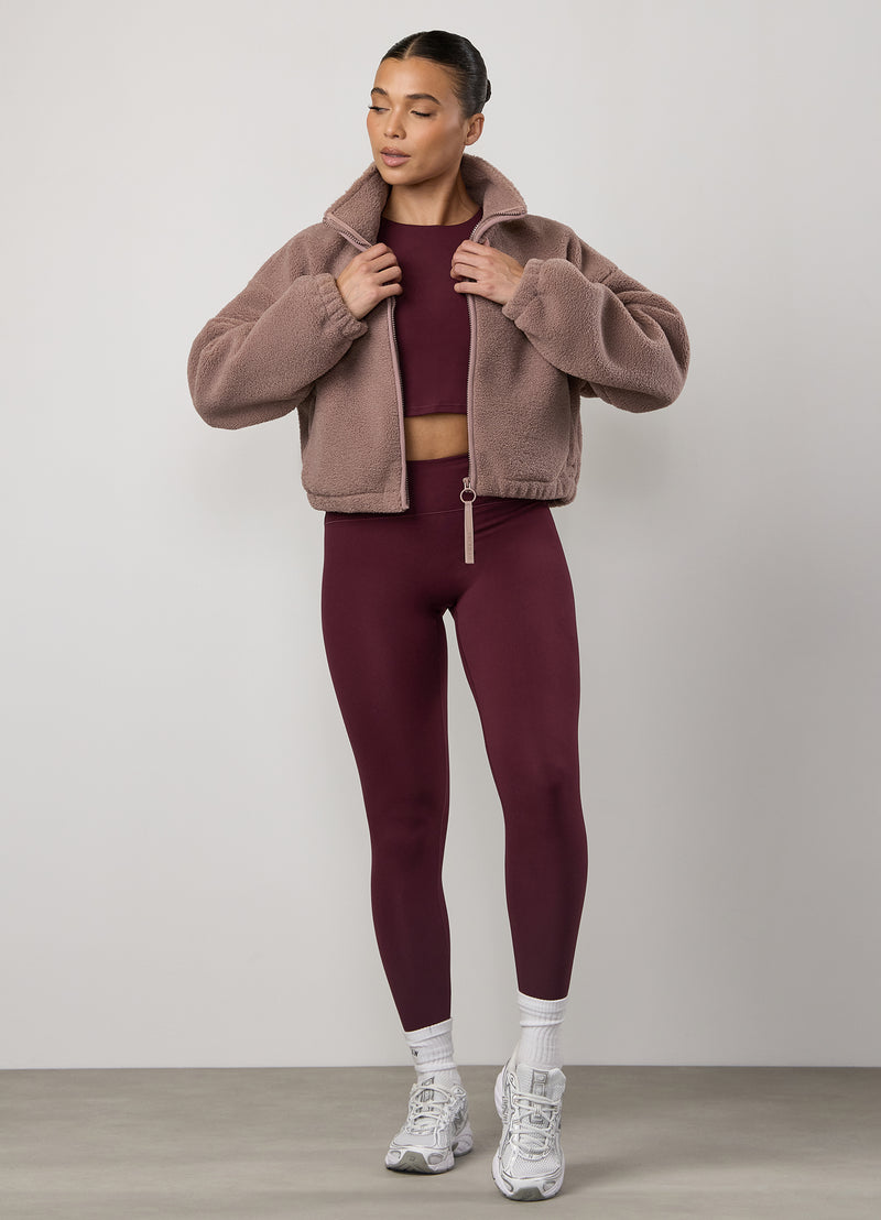 Gym King Cropped Borg Full Zip - Fawn