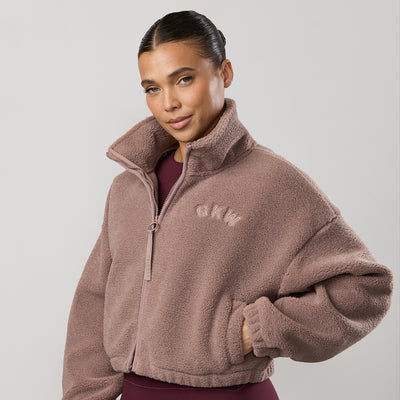 Gym King Cropped Borg Full Zip - Fawn