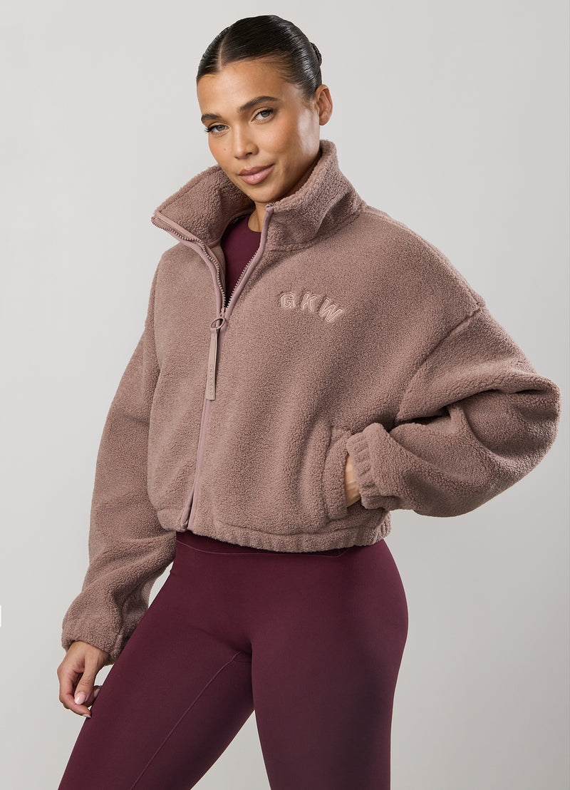 Gym King Cropped Borg Full Zip - Fawn