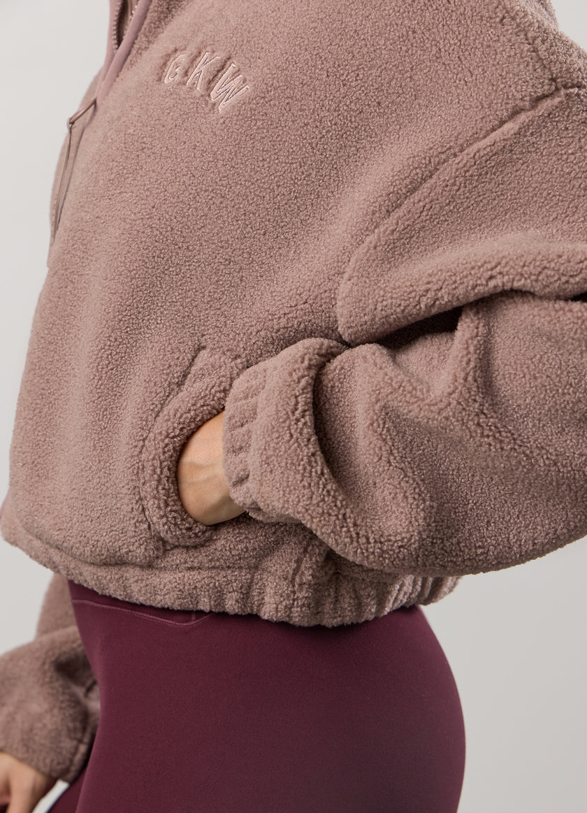 Gym King Cropped Borg Full Zip - Fawn